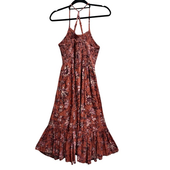 Maurices Terracotta Cami Strap Smocked Floral Hanky Ruffled Hem Tiered Sundress - Picture 5 of 11